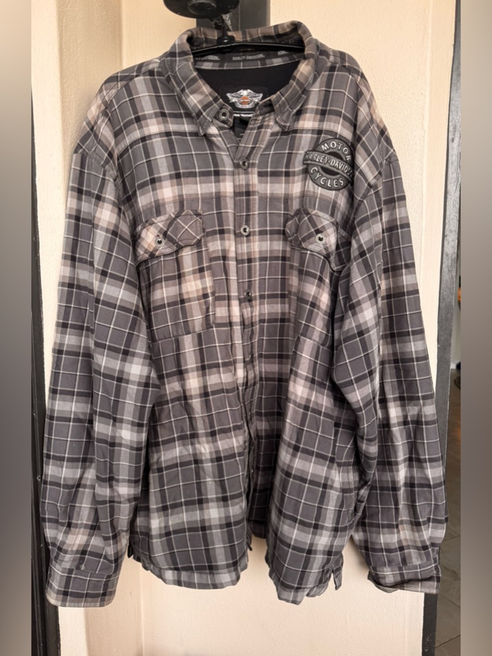 Harley-Davidson Mens Shacket Gray Plaid Thermal Lined Long Sleeve HD Logo XL